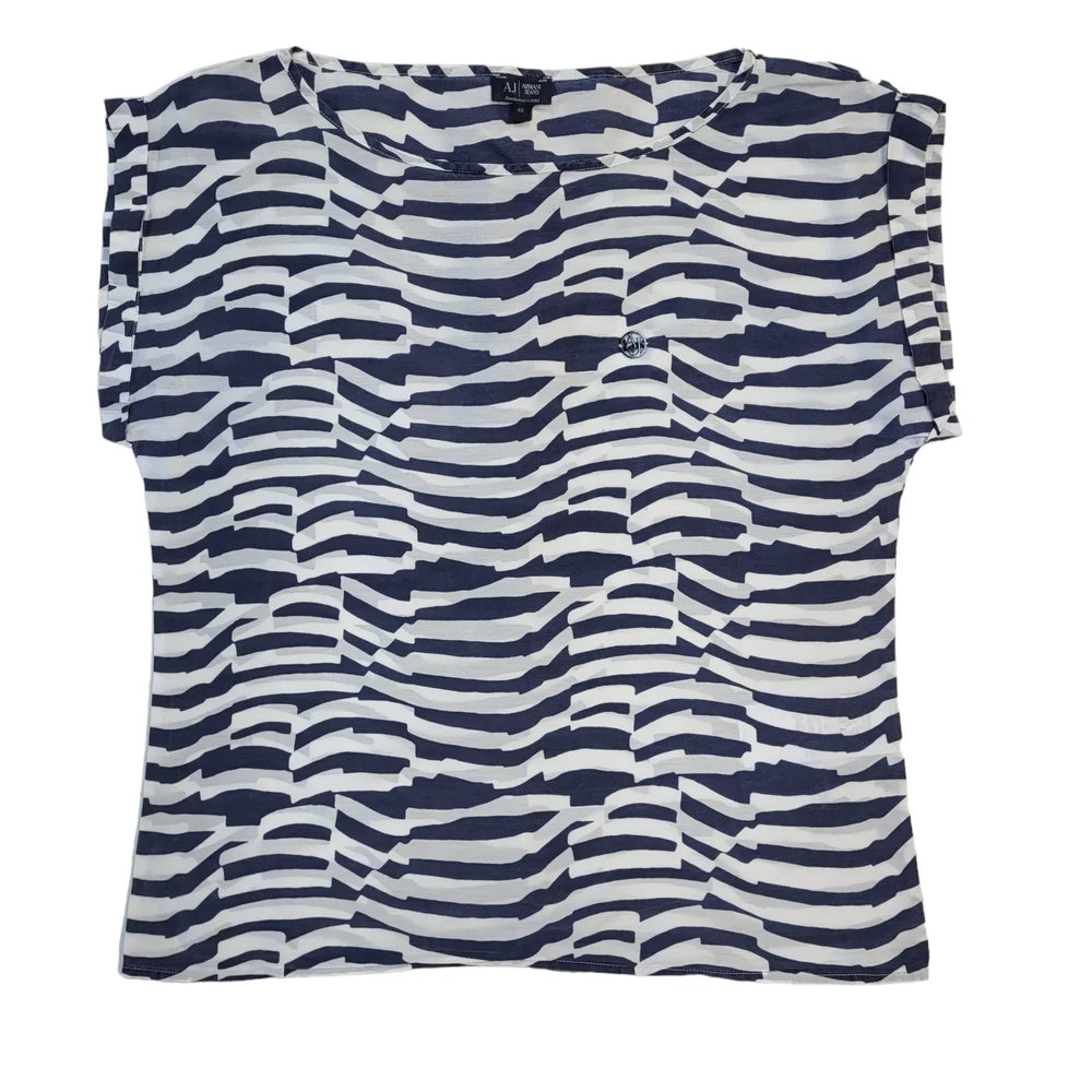 Armani Jeans Vintage 90's Blue & White Striped Top Women's UK 12
