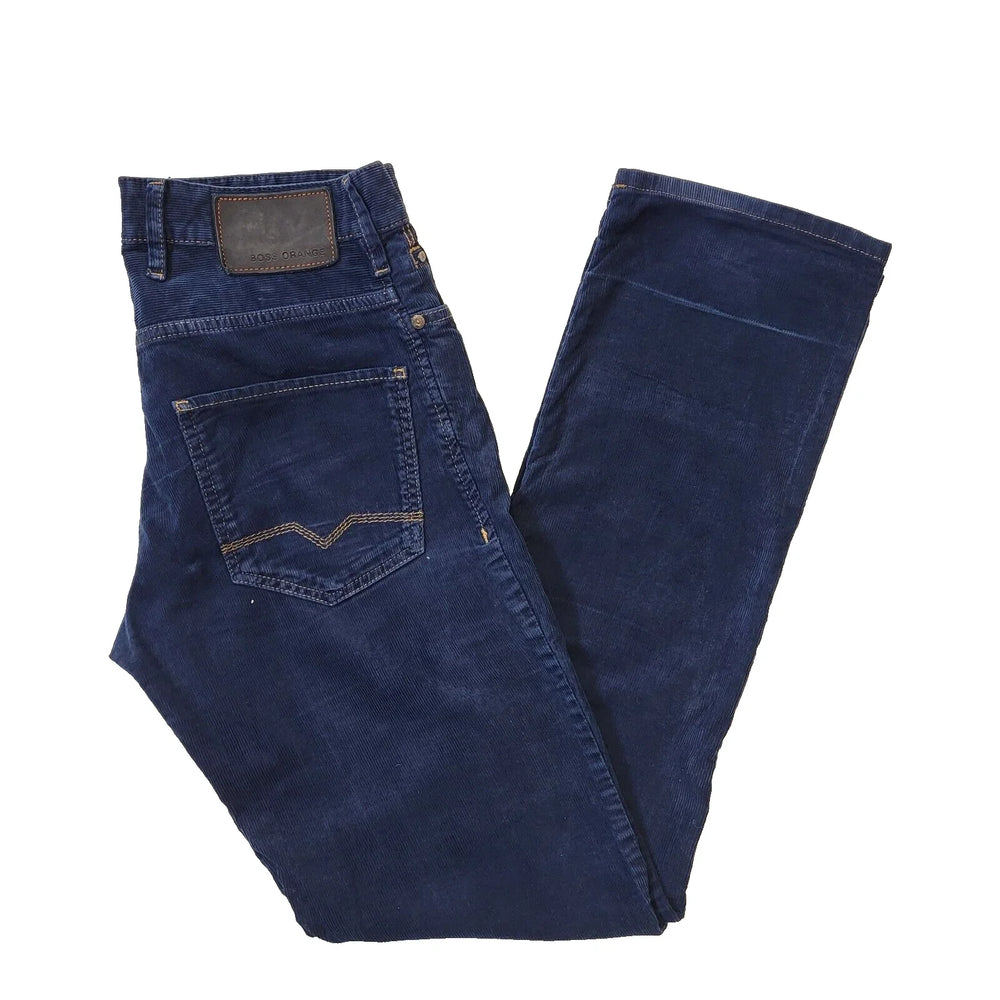 Hugo Boss Blue Slim Straight Corduroy Zip Fly Trousers Men's uk S W31 L32 G840