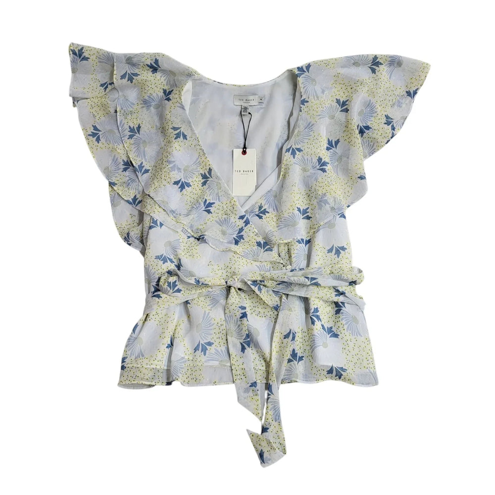 Ted Baker Wrap Top Ruffled Sleeve Top Women's Bnwt UK S 8 L770