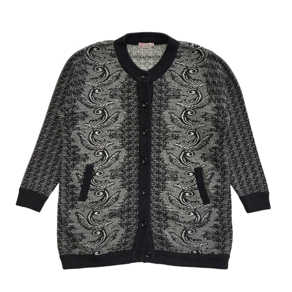 Sarah Dunnway Grey Black 80s Vintage Button Cardigan Uk Women's Size XL / XXL
