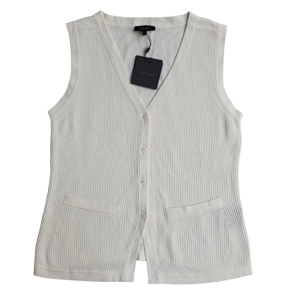 Claudia Strater Cardigan Sleeveless White Button Up Bnwt Uk Women's L 12 L764