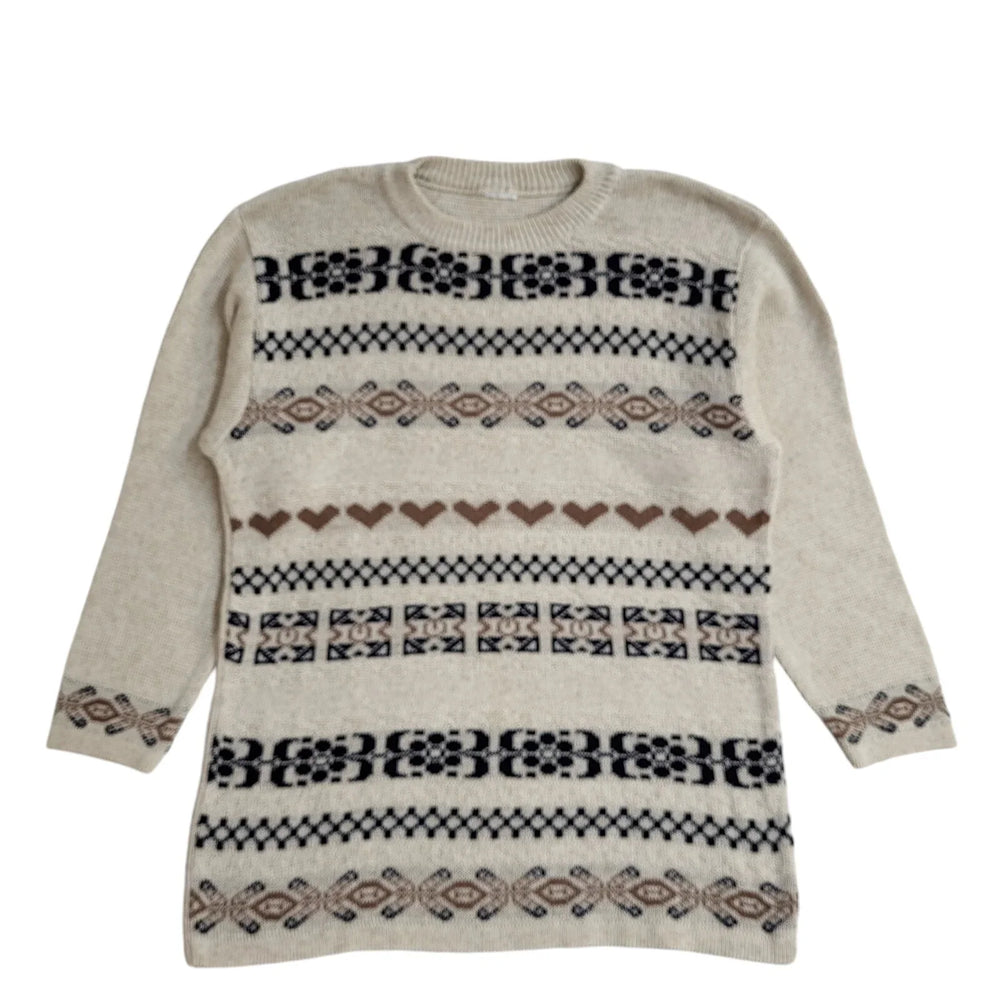 Vintage 90's Beige Striped Round Neck Jumper UK Women's Size 14