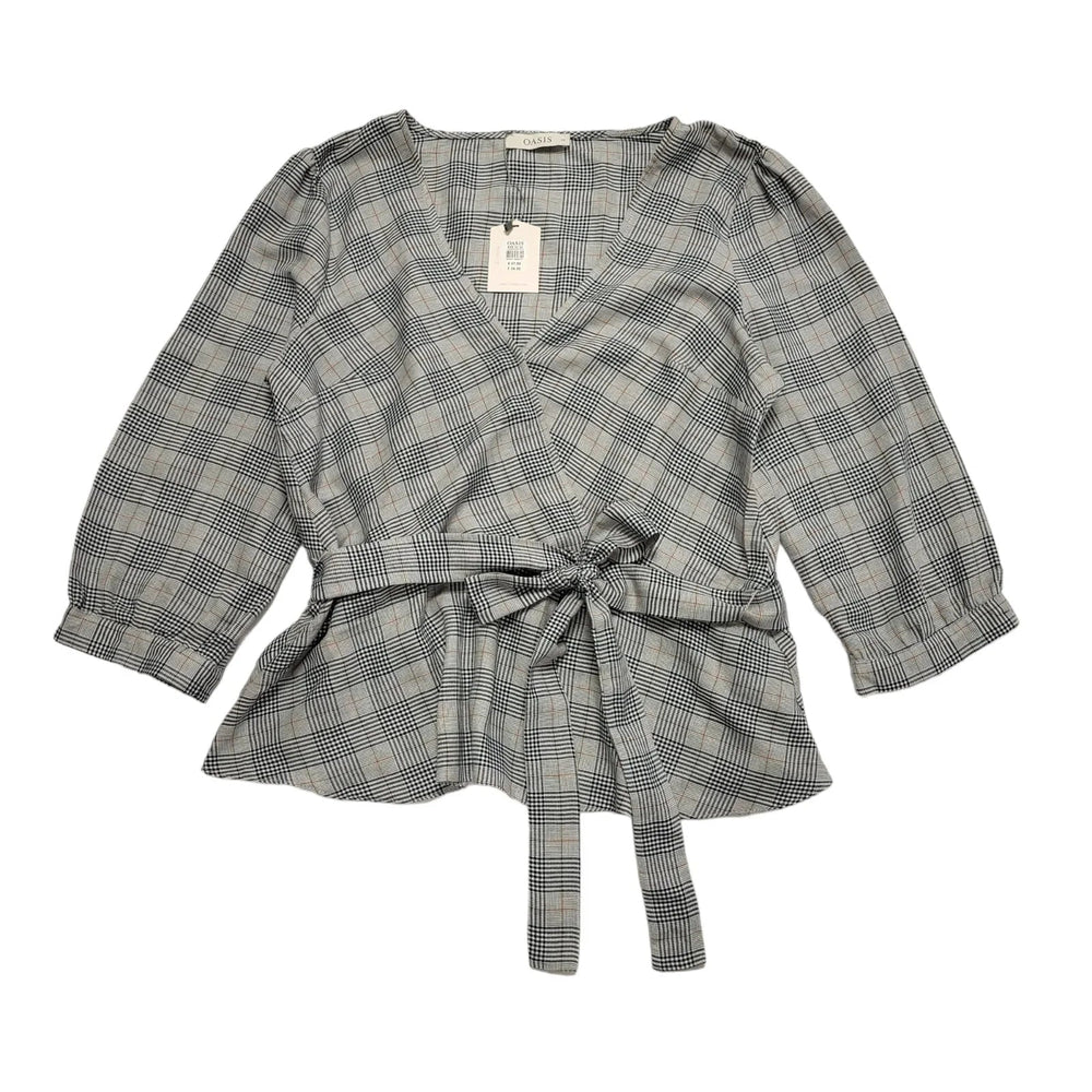 Oasis Black White Check 3/4 Sleeve Blouse Uk Women's 16 Bnwt BB956