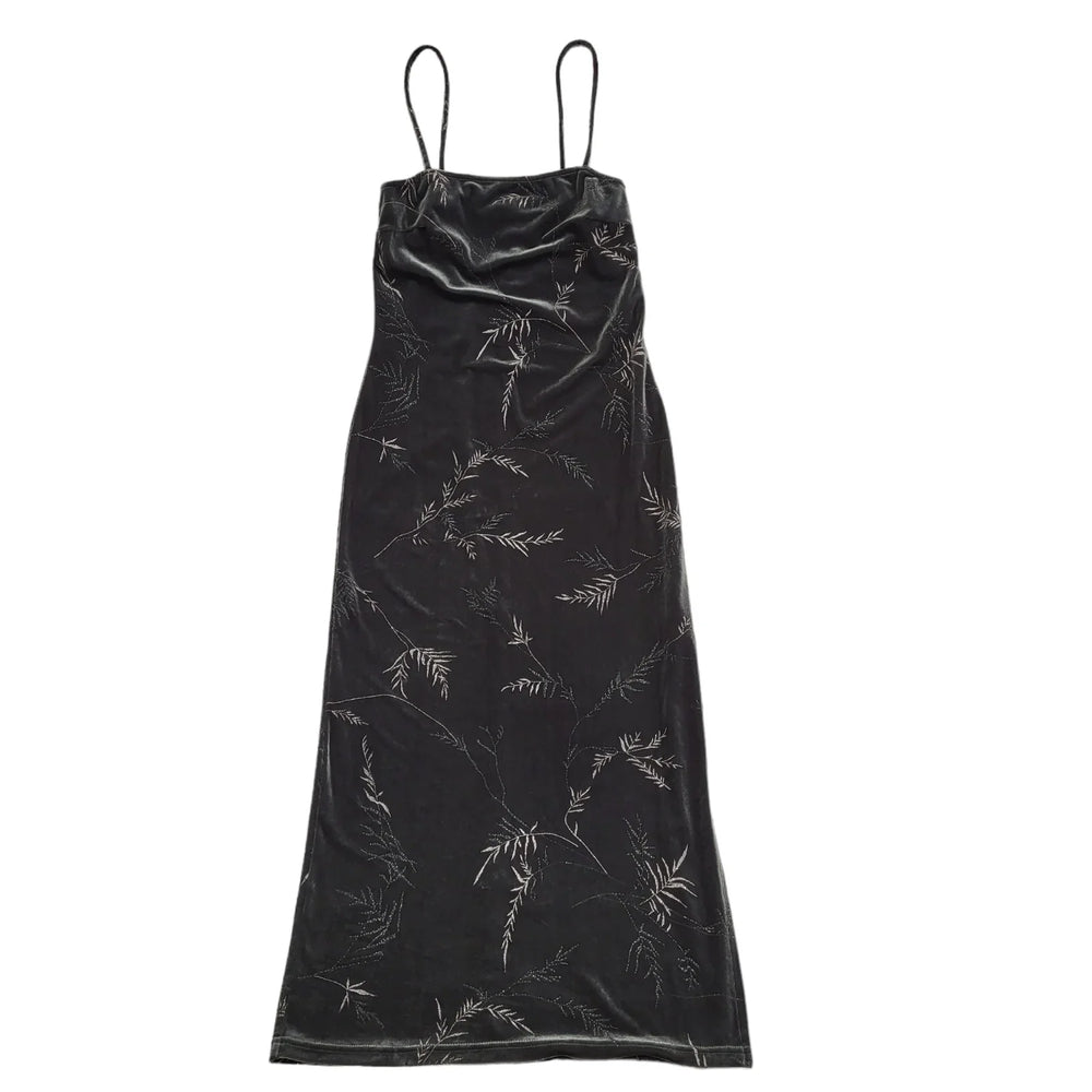 Yessica Y2K Grey Floral Sleeveless Velvet Dress Uk Women's Size 12 W30