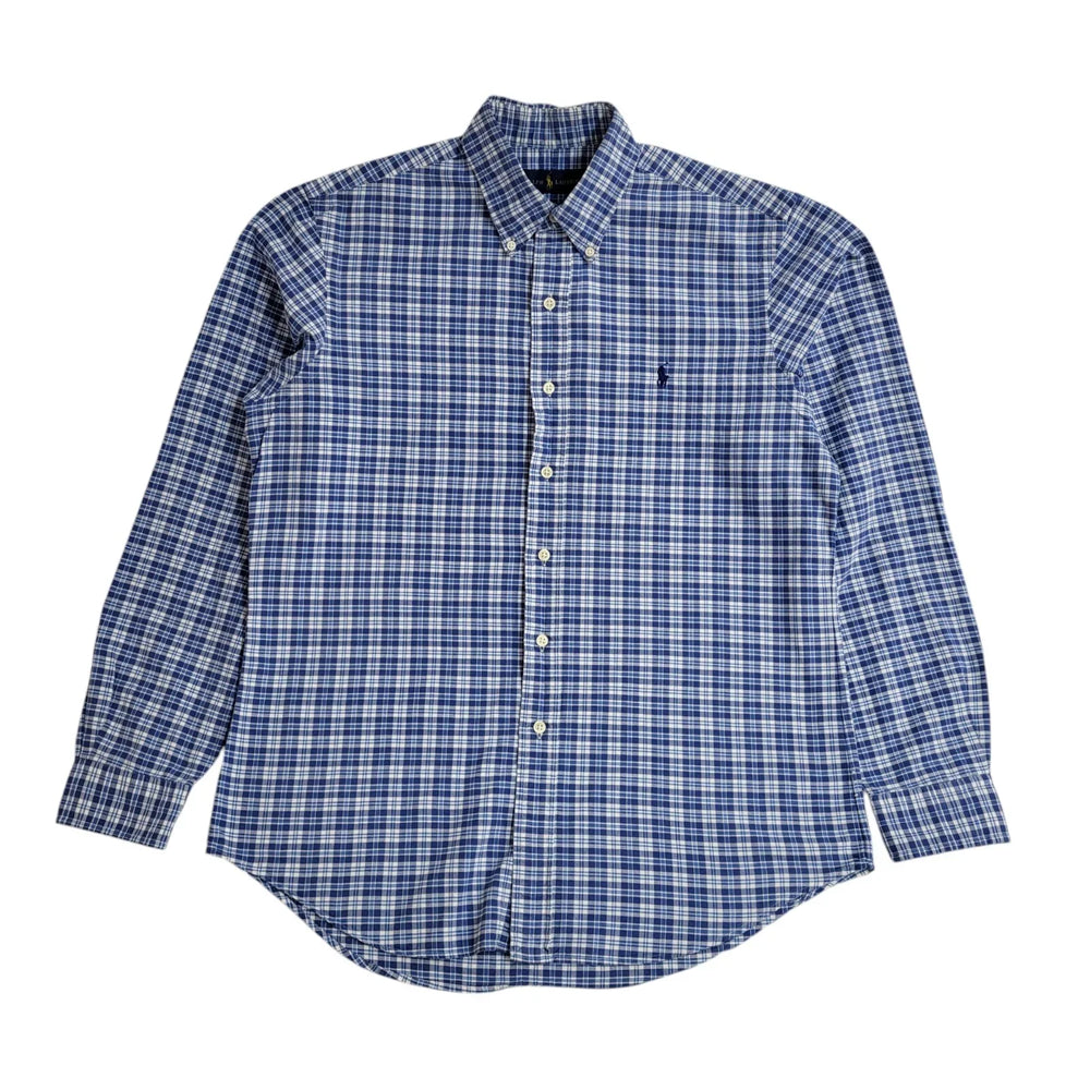 Ralph Lauren Blue Checked Modern Long Sleeve Shirt UK Men's Size M