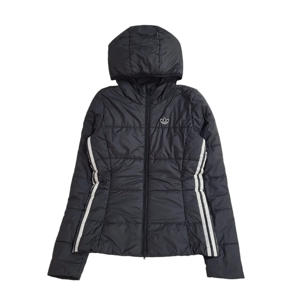 Adidas Black Zipped Quilted Hooded Jacket UK Women's 6 EE516