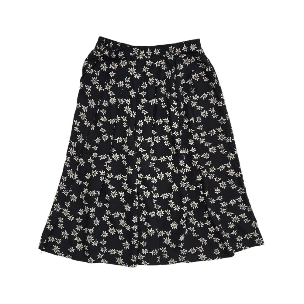Marks and Spencer Vintage 90's Black Floral Pleated Midi Skirt Womens UK 14