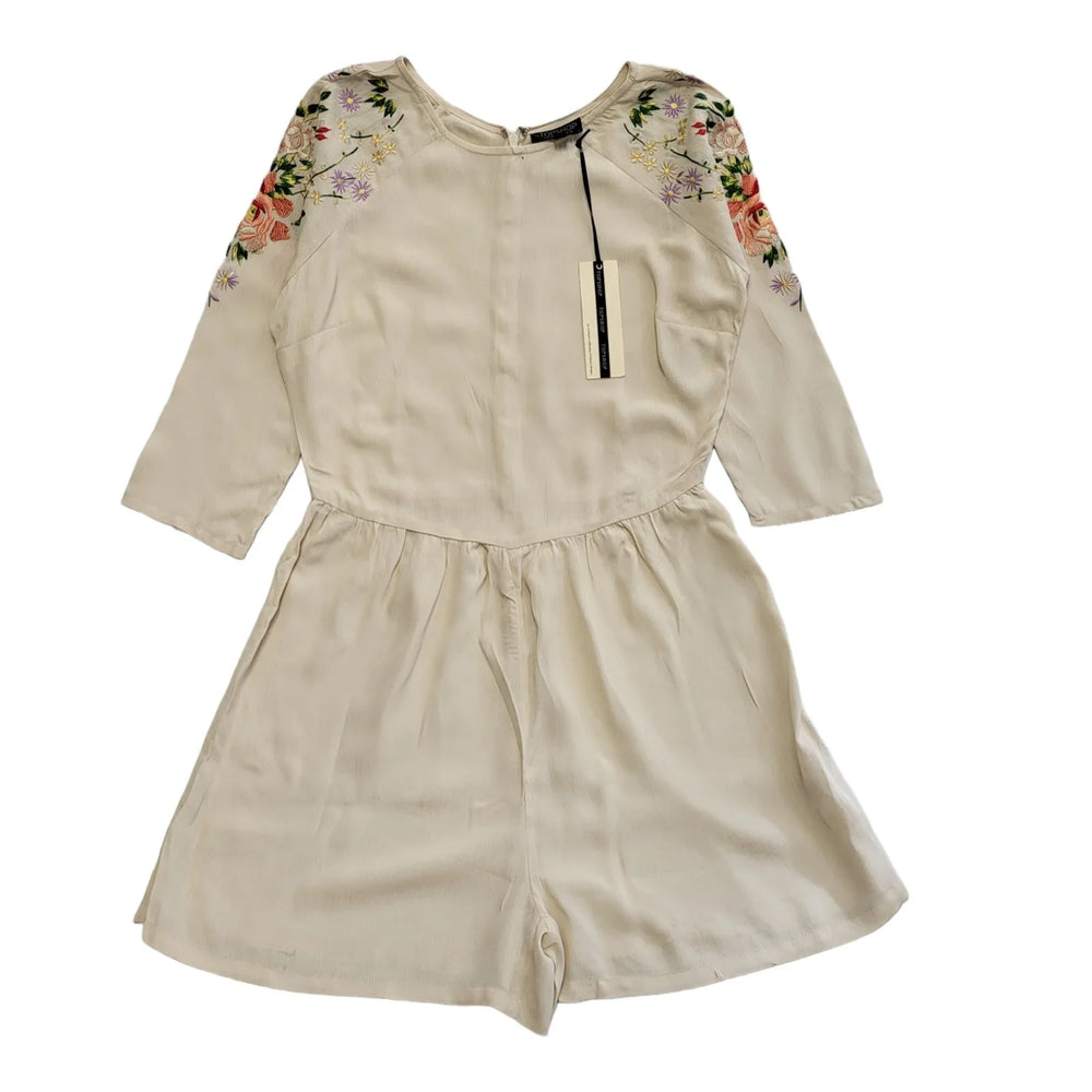 Topshop Beige Round Neck 3/4 Sleeve PLaysuit Uk Women's Size 10 Bnwt DD117