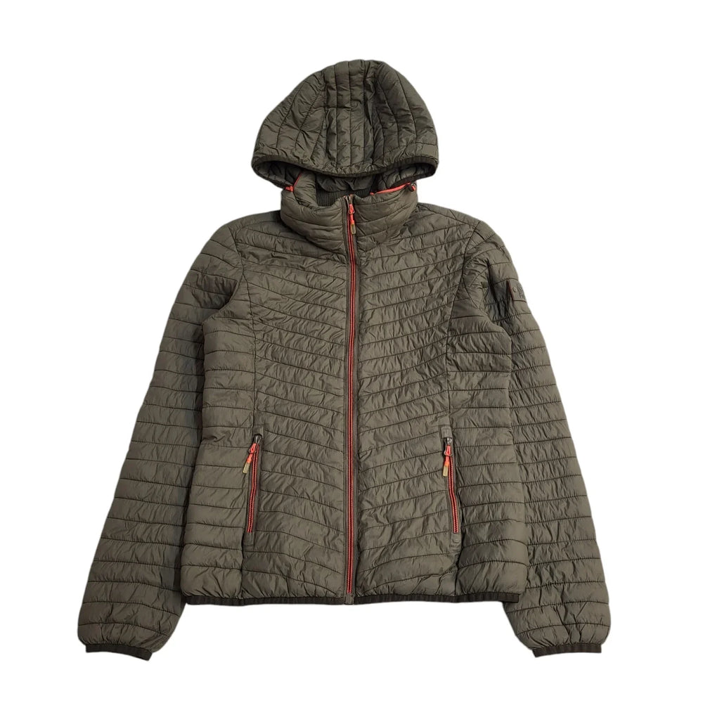Superdry Green Zipped Hooded Quilted Jacket Uk Women's Size M EE896