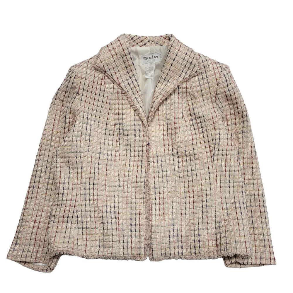 Tanjay Pink 90s Vintage Open Front Polyester Blend Jacket Uk Women's Size 14