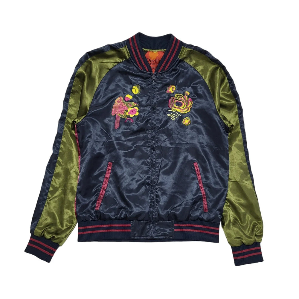 Devil's Advocate Navy Blue Floral Zipped Bomber Jacket Uk Women's Size S DD236