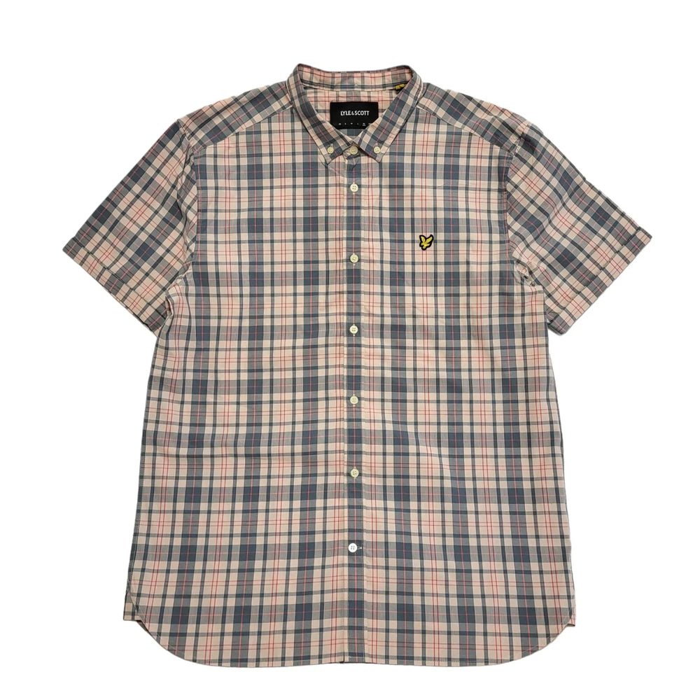 Lyle & Scott Blue & Pink Check Short Sleeve Shirt Uk Men's XL DD822