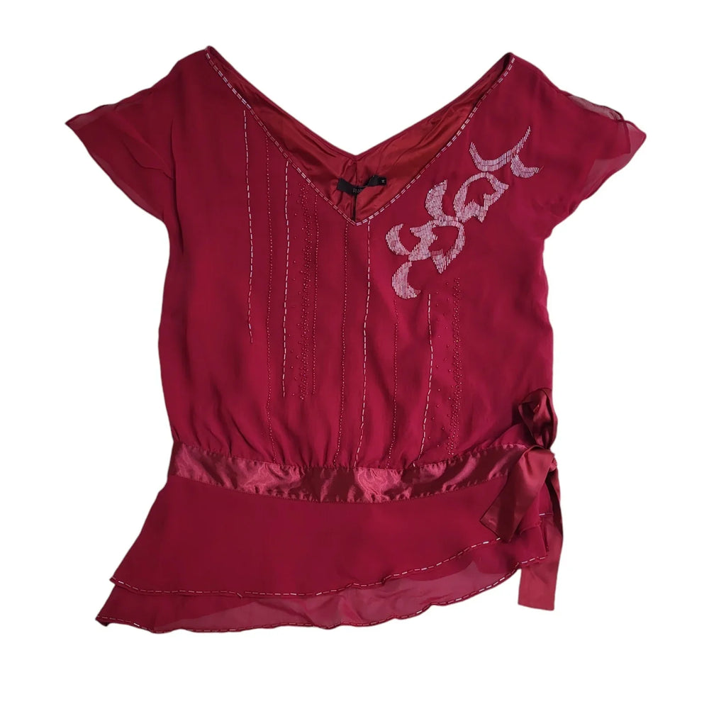 Pearce Fionda Pink V-Neck Sequin Short Sleeve Top 90's BNWT Women's UK Size 14