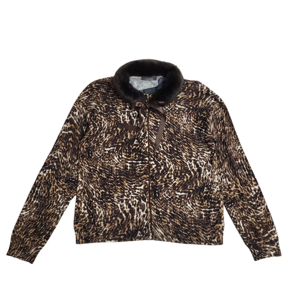 Liz Claiborne Brown Button Animal Print Jacket Uk Women's Size L Bnwt EE869