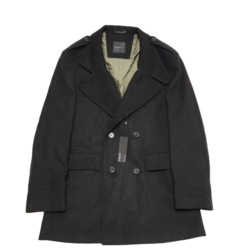 Autograph Black Button Wool Collared Overcoat Uk Men's Size Large Bnwt BB310