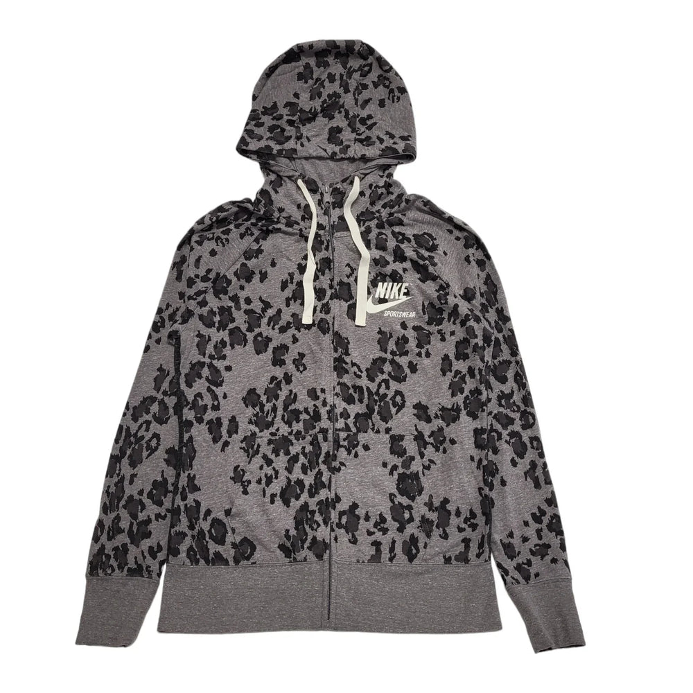 Nike Grey Animal Print Zipped Drawstring Sweatshirt Hoodie Women's Uk S H578