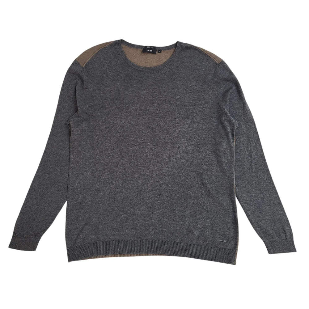 Hugo Boss Jumper Grey & Brown Modern Crew Neck Men's UK Size XL