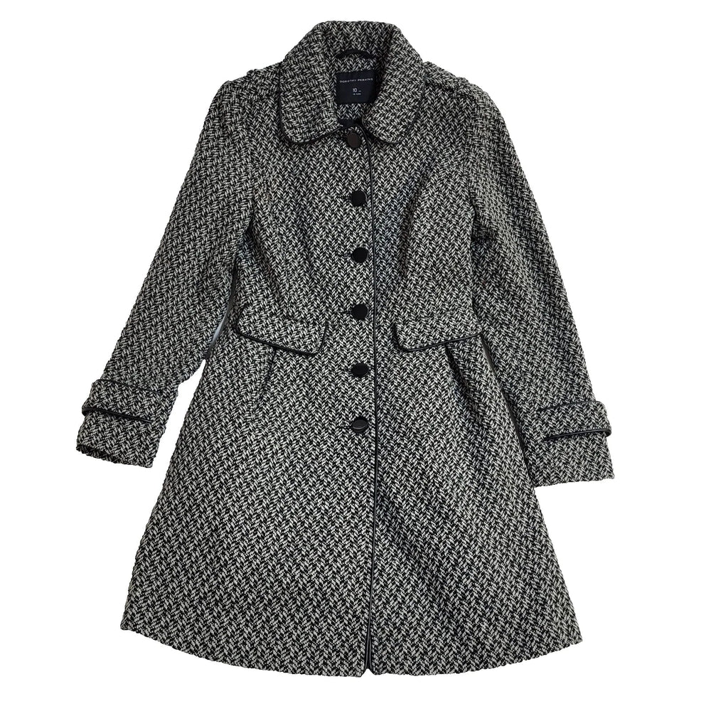 Dorothy Perkins Black White Collared Coat UK Women's 10 BNWT L814