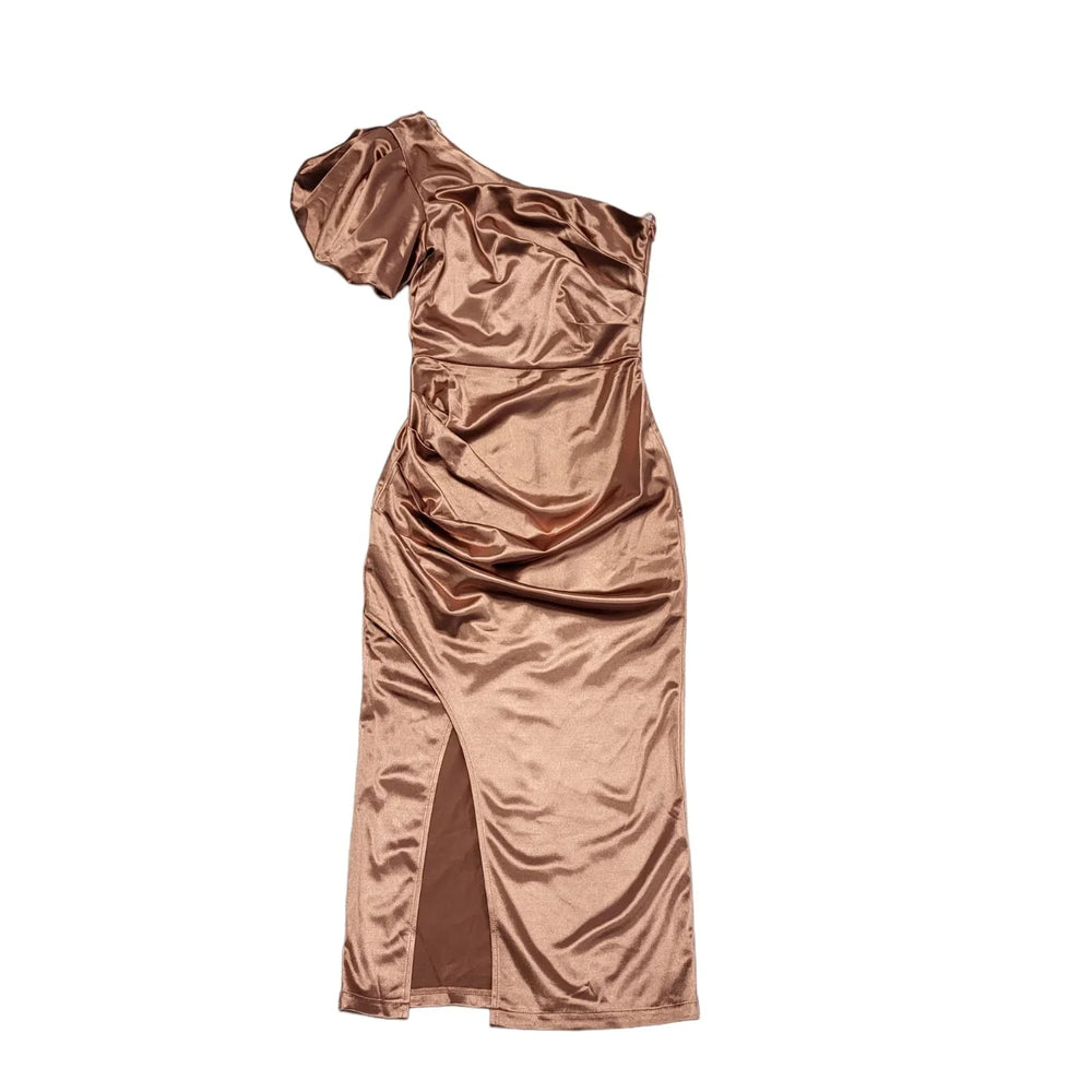Quiz Rose Gold Satin One Shoulder Evening Dress Women's UK XS 6 K942