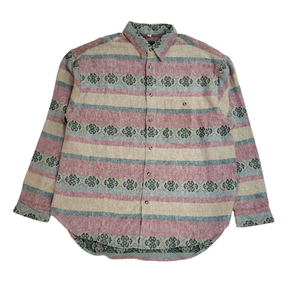 Turbo 90s Pink & Green Geometric Long Sleeve Flannel Shirt Uk Men's Size Large