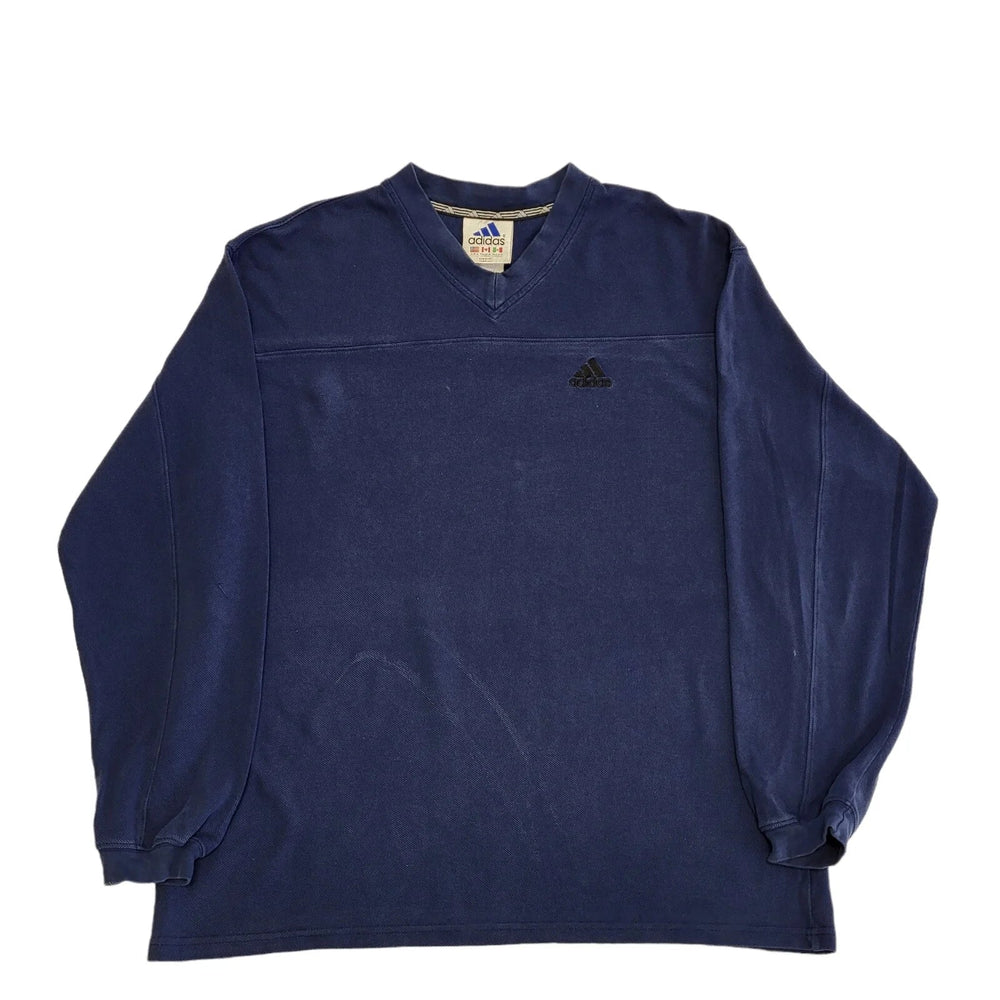 Adidas 90s Vintage Navy Blue V-Neck Sweatshirt Men's Size M