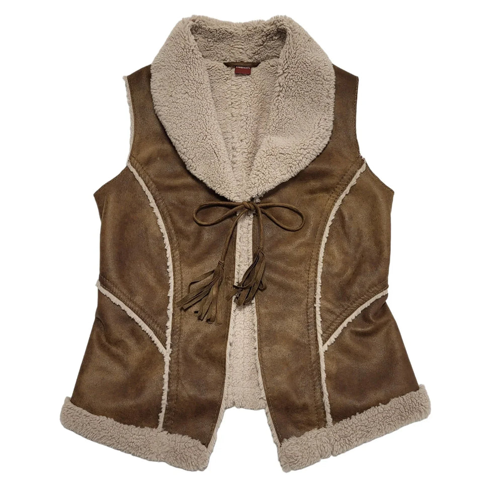 Olsen Vintage 90's Brown Faux Fur Waistcoat Uk Women's Size 12