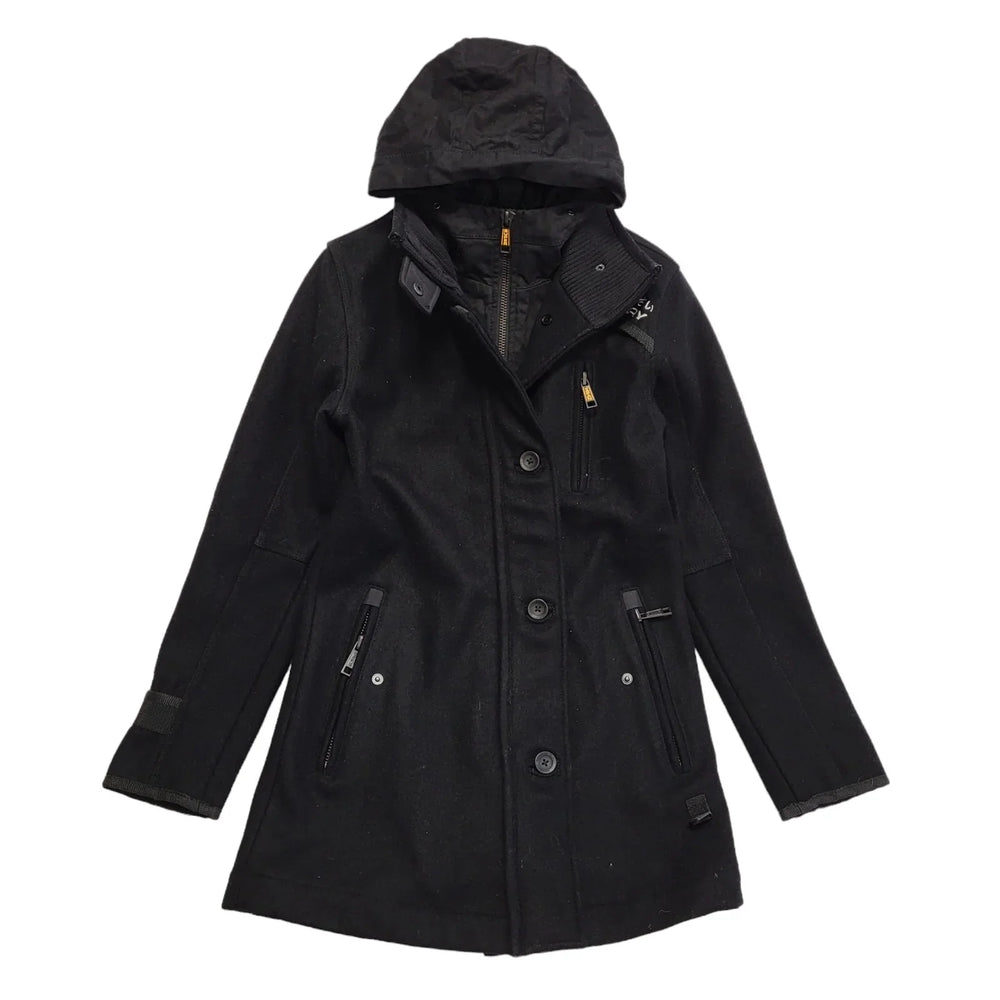 Superdry Pea Trench Black Hooded Coat Uk Women's Size Small DD52