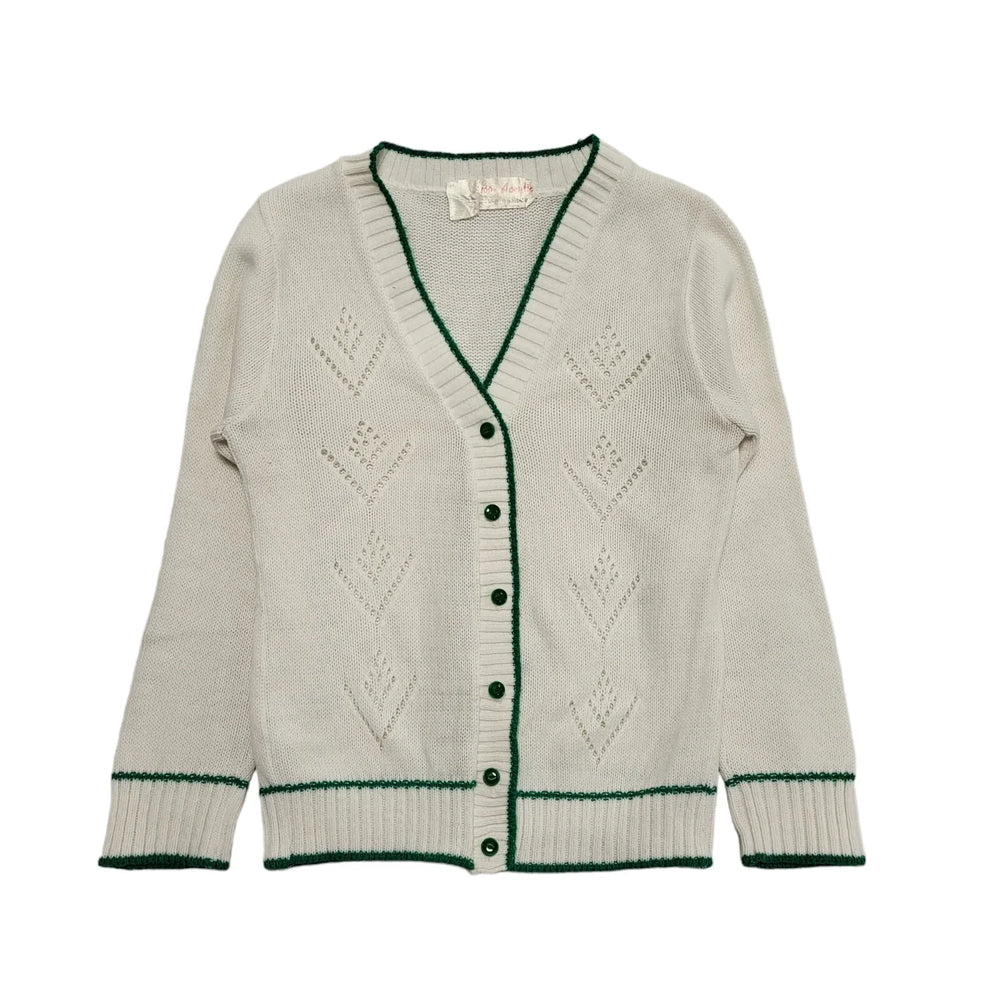 Vintage 80's White & Green Button Up Cardigan UK Womens Size XS