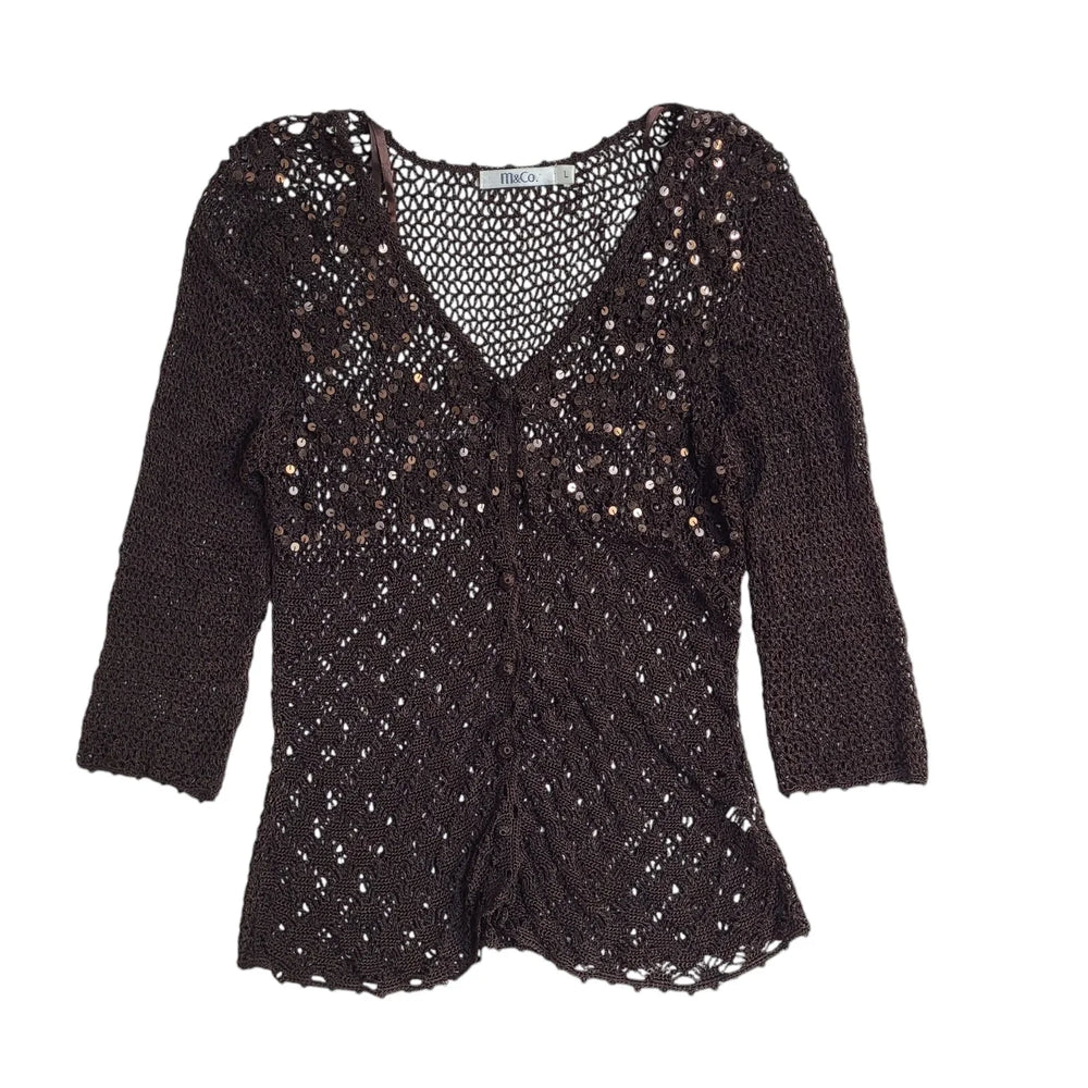 M&Co Brown Vintage 90's Sequin Knitted Cardigan UK Women's Size L