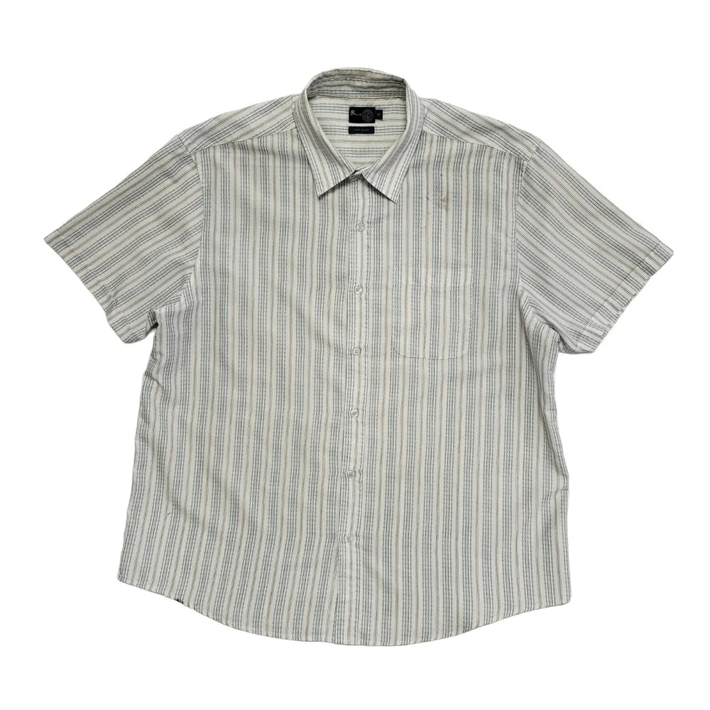 BHS 90's White, Grey & Blue Short Sleeve Striped Shirt Men's UK Size XL