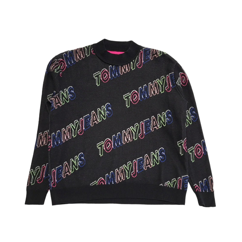 Tommy Jeans Sweatshirt Black Tommy Print Crew Neck Womens UK Size L BB56