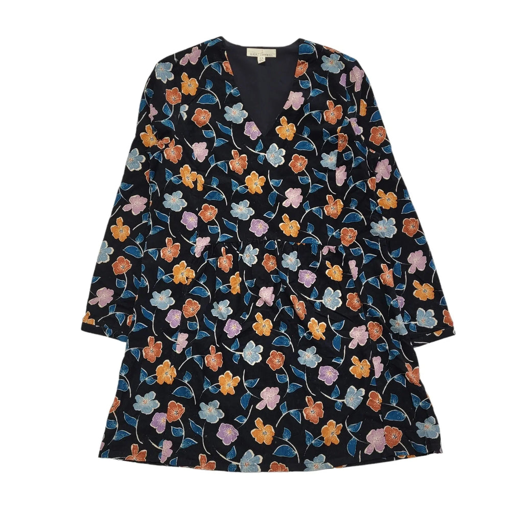 Seasalt Black Blue Floral Long Sleeve Shift Dress Uk Women's Size 12 DD89