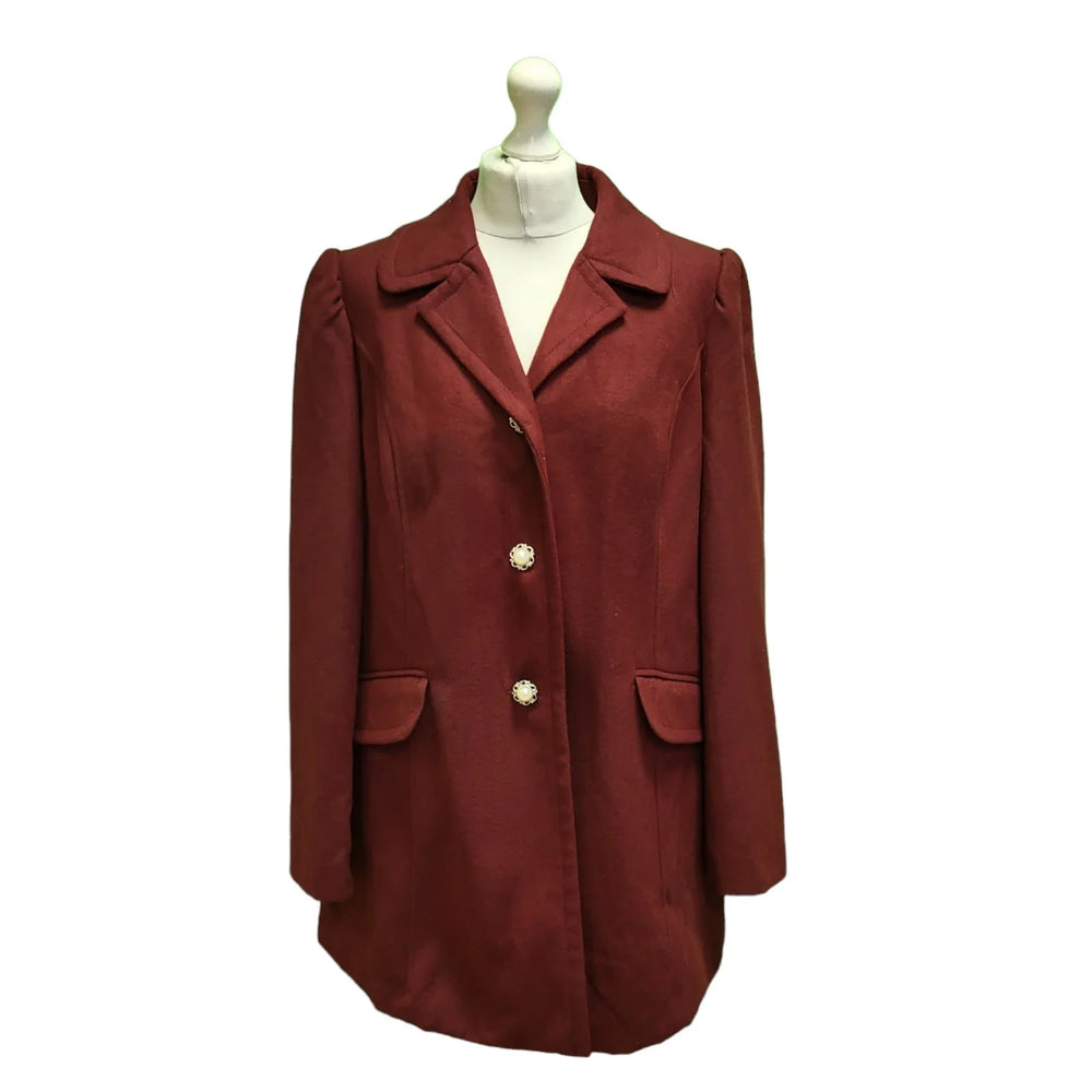 Dorothy Perkins Burgundy Button Collared Coat UK Women's 18 BNWT K221
