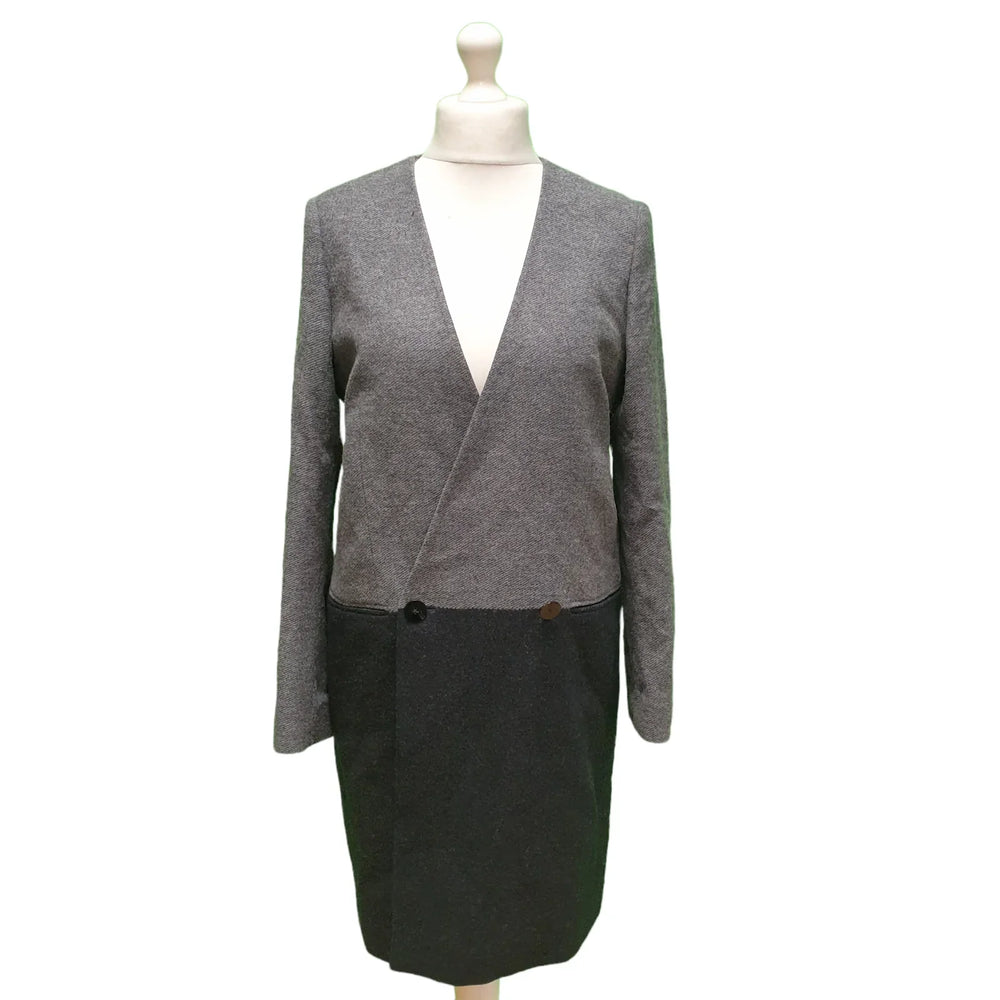 Jaeger Grey Wrap Wool Winter Coat UK Women's Large K228