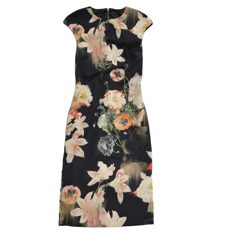 Ted Baker Black Pink Floral Sleeveless Bodycon Dress Uk Women's Size 10 DD290