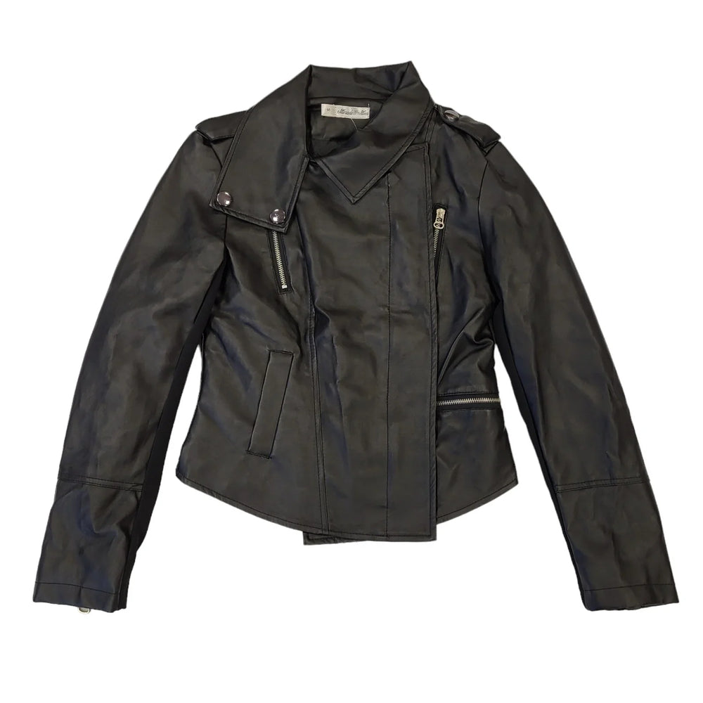Miranda & Moda Black Zipped Leather Jacket Uk Women's Small Bnwt BB213