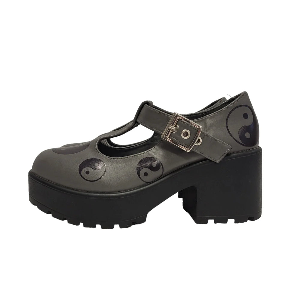 Vintage Grey & Black Leather Buckle Shoes Bnwob Uk Women's Size 4 AB310