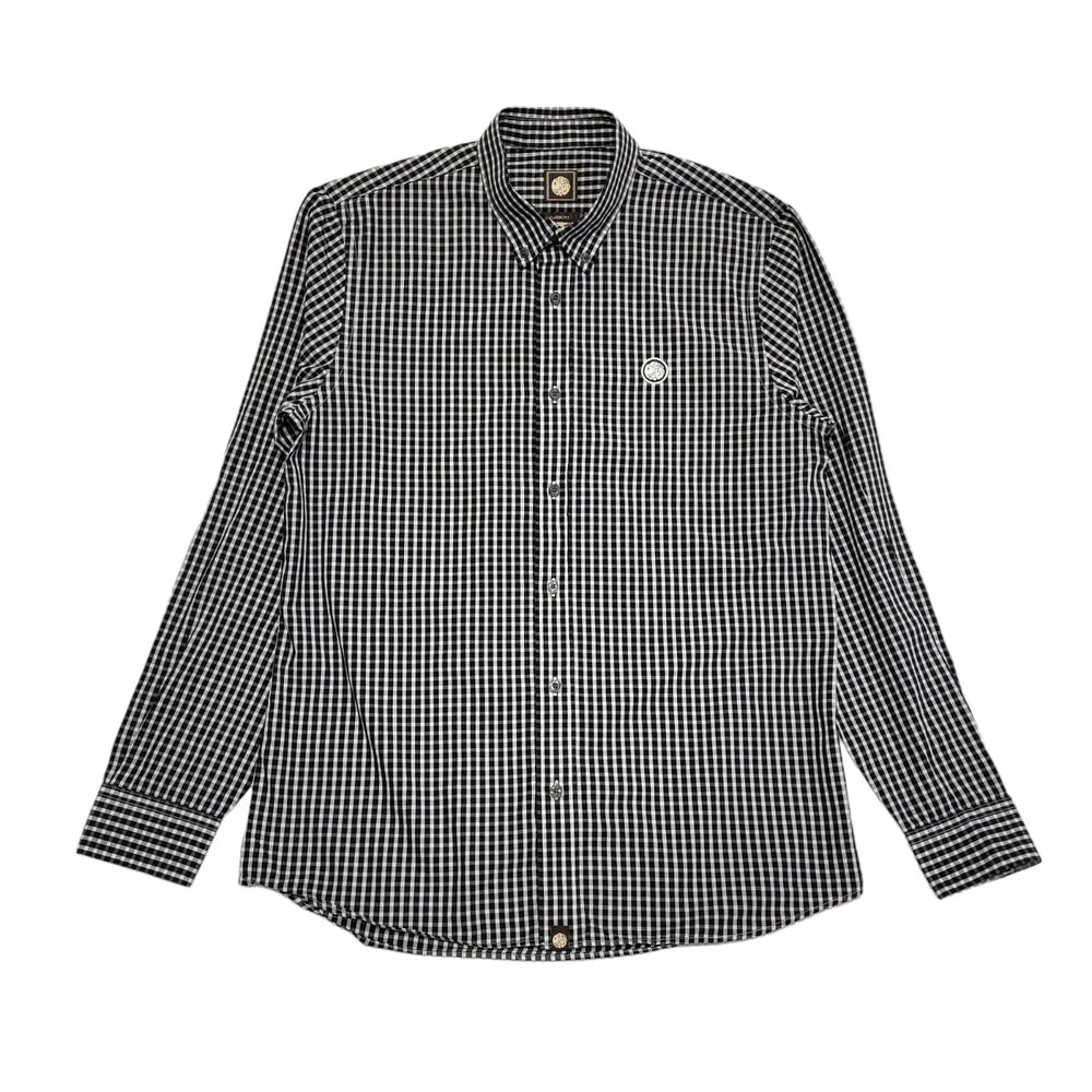 Pretty Green Black & White Checked Long Sleeve Shirt Mens UK S DD161