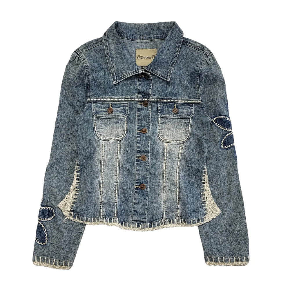 Crest Jeans Dark Blue 90s Vintage Button Denim Jacket Uk Women's Size M