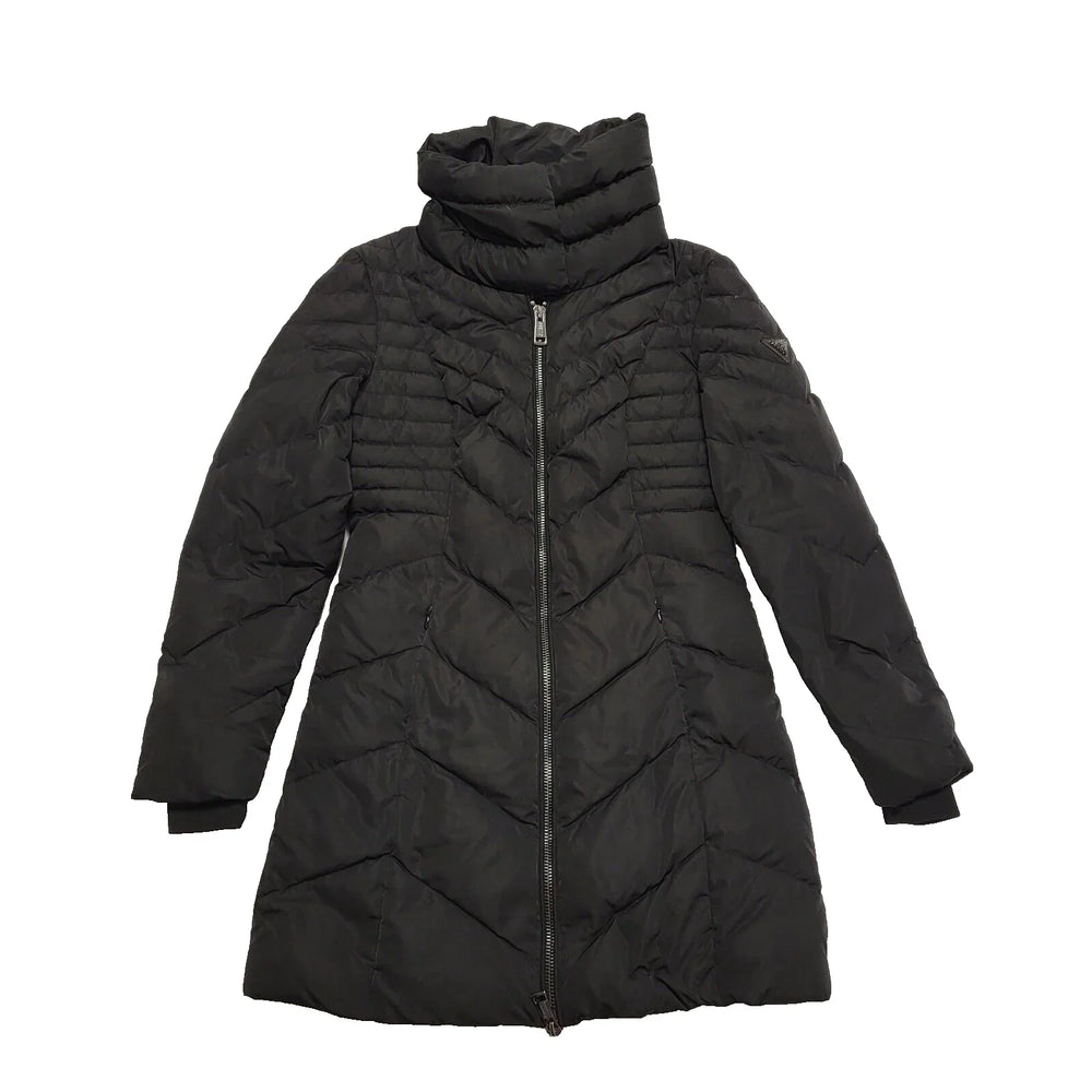 Guess Black Puffer Roll Neck Coat Uk Women's 10 BB884