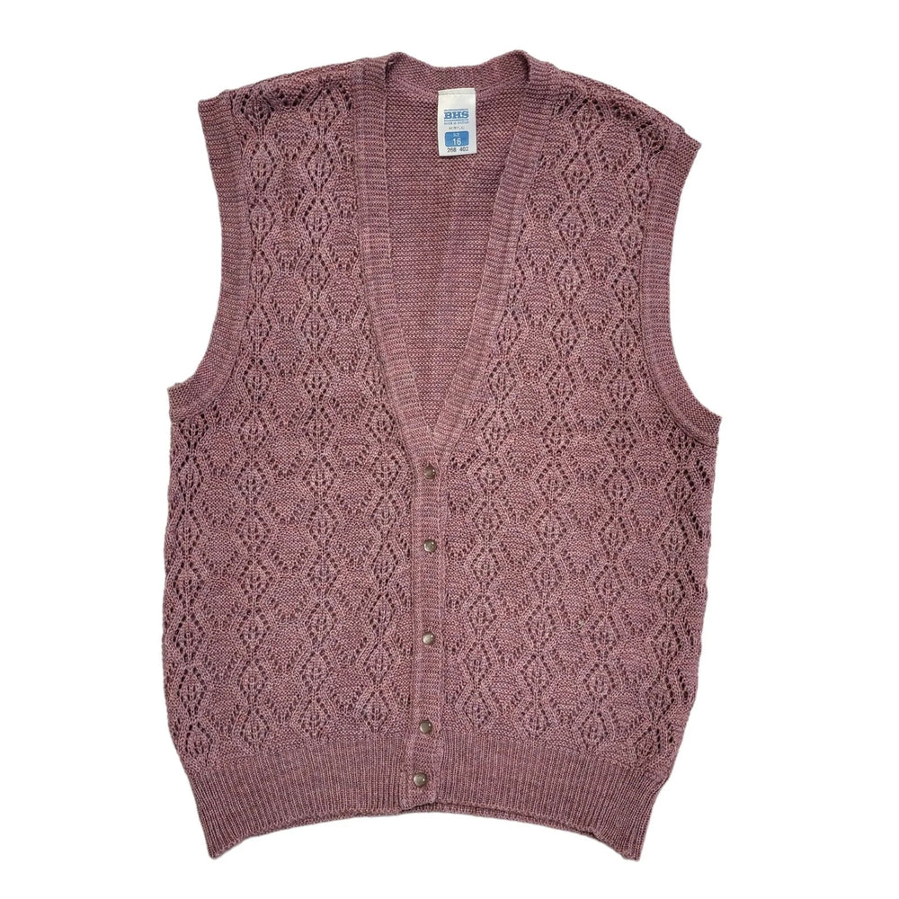 BHS Pink 80s Vintage Sleeveless Button Cardigan Uk Women's Size 16