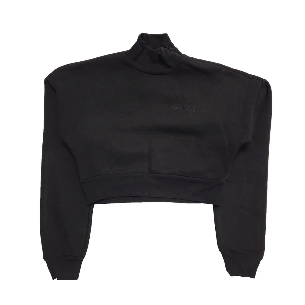Meniere De Voir Black Cropped High Neck Sports Sweatshirt Uk Women's Size S L51