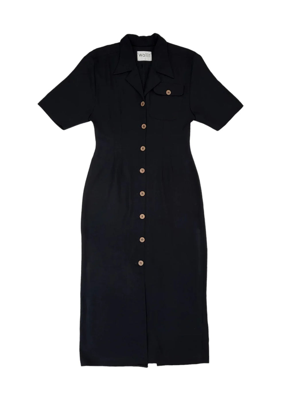 90s Vintage Wallis Black Buttoned Collared Daywear Dress Women's Size 10