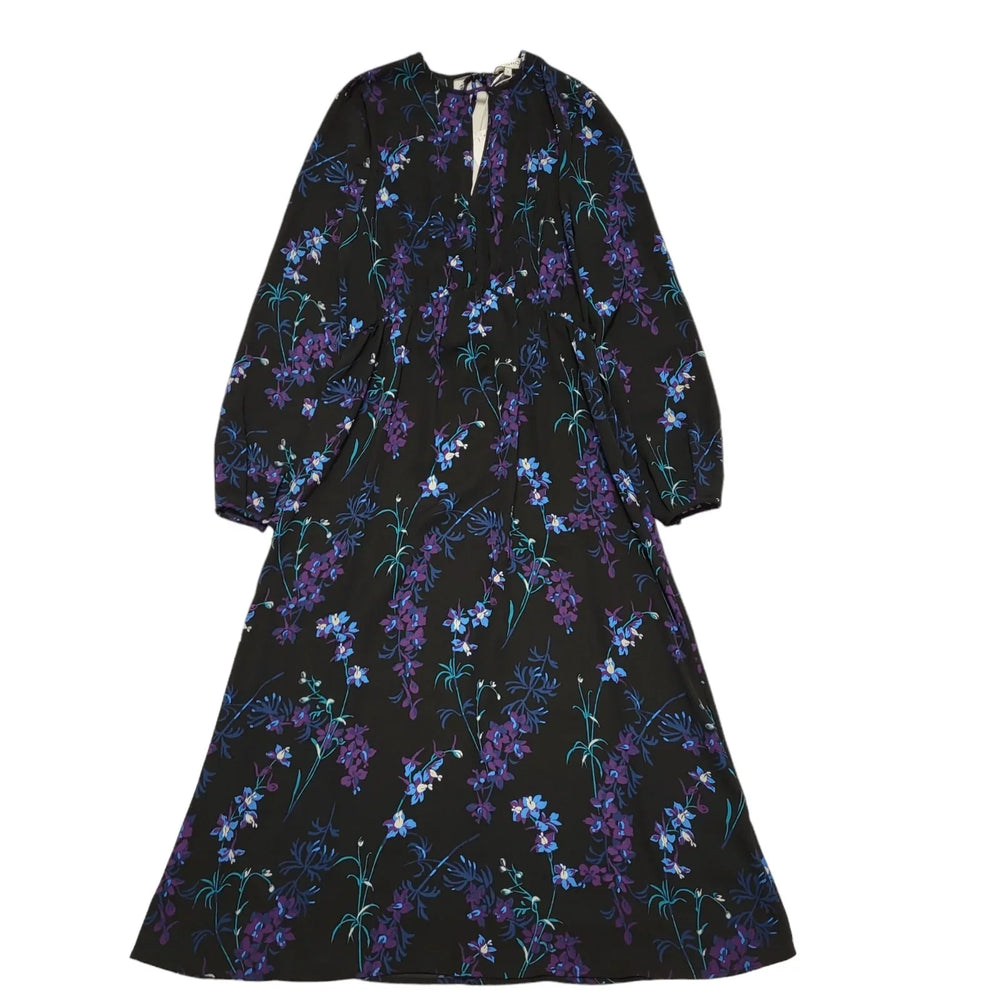 Warehouse Gilly Black Purple Floral Midi Dress Women's UK Size 12 Bnwt BB743