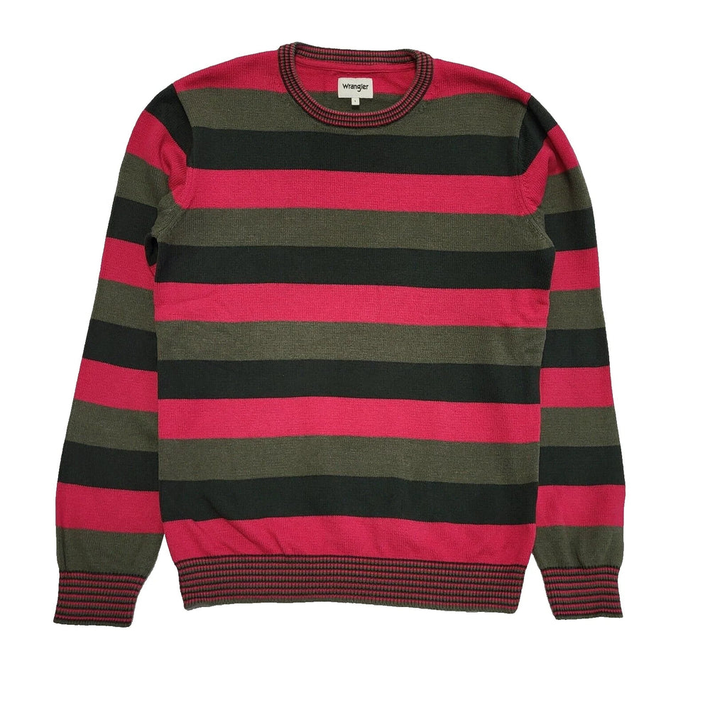 Wrangler Pink Green Striped Crew Neck Cotton Jumper Uk Men's Size L L587
