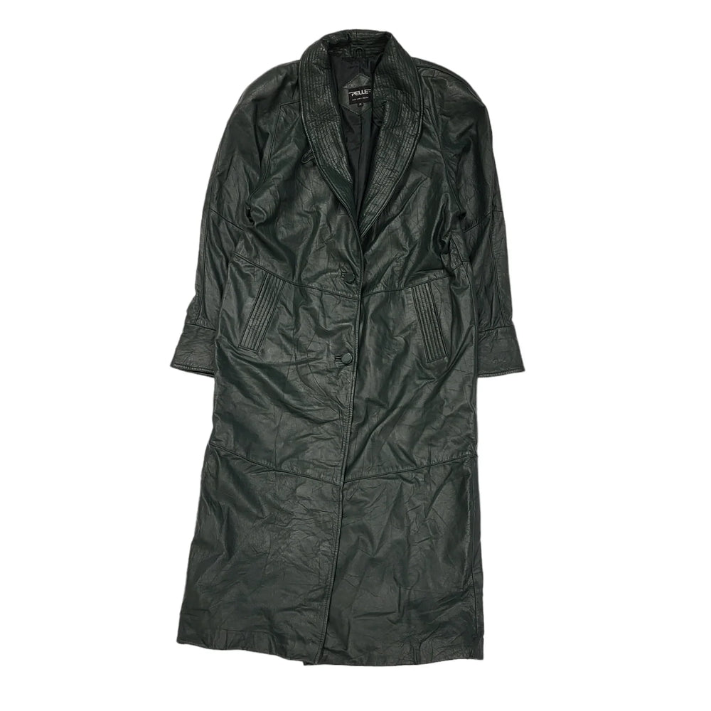 Pelle Green Button Long Leather Coat Women's UK 10 M eu 38 K424