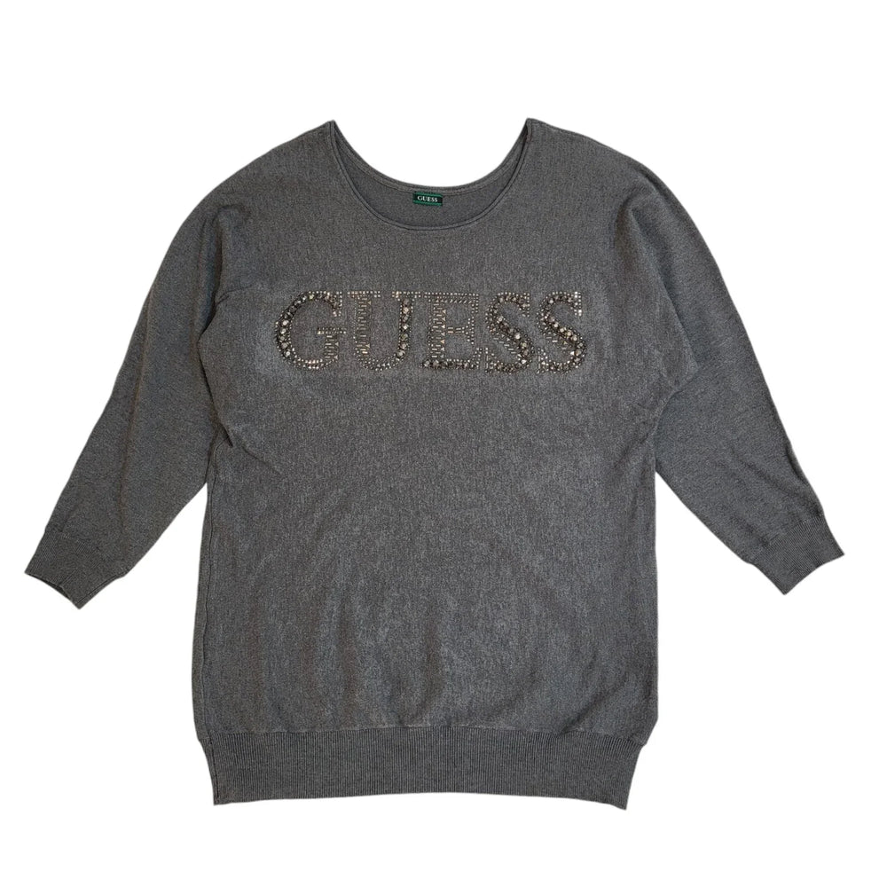 Guess Grey Silver Studded Long Sleeve Jumper Women's UK L EE594