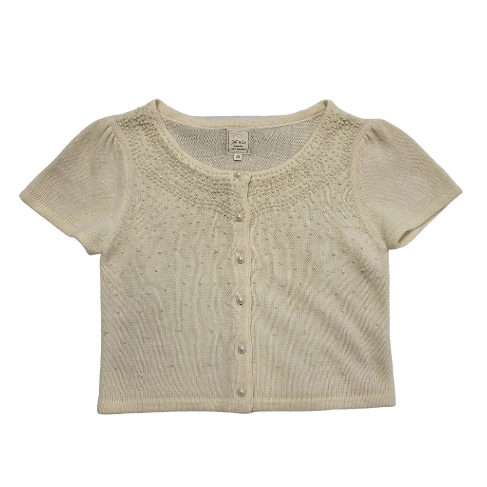 Jeff Banks Cream Short Sleeve Button Up Beaded Cardigan Womens UK 10 CC757