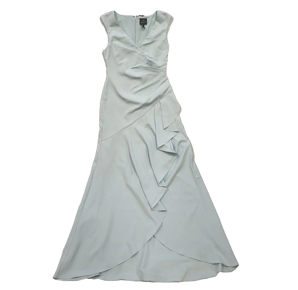 Adrianna Papell Green V-Neck Mint Smoke Crepe Surplice Gown BNWT Uk S 8 L343