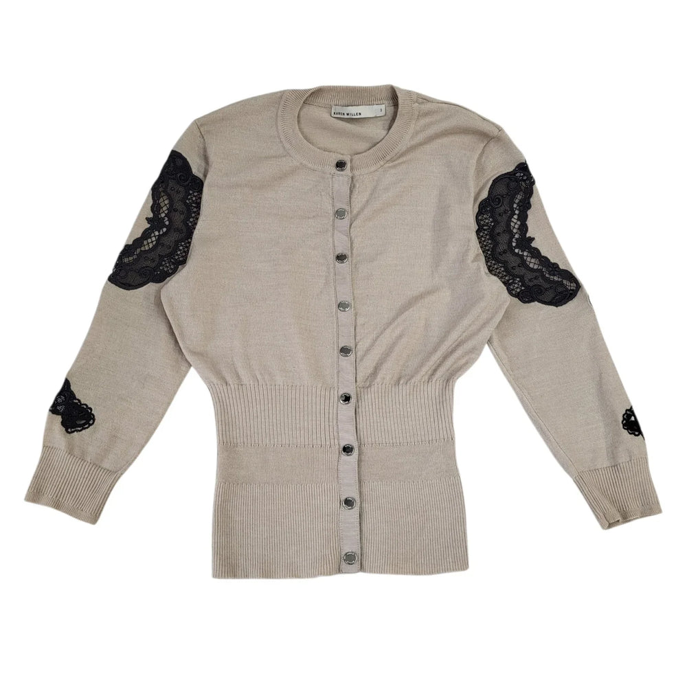 Karen Millen Beige Snap Fasten Wool Blend Cardigan Uk Women's XS L738
